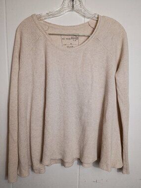 We the Free Cream Waffle Knit Thermal Long Sleeve Womens Shirt Medium Swing Hem